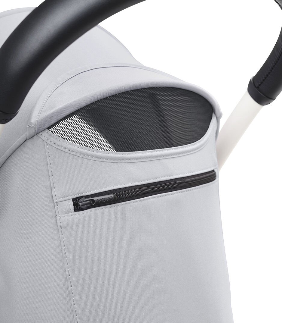 Stokke® YOYO3® 6+ Stone. White Frame. Canopy ventilation open, close-up. galery image 8